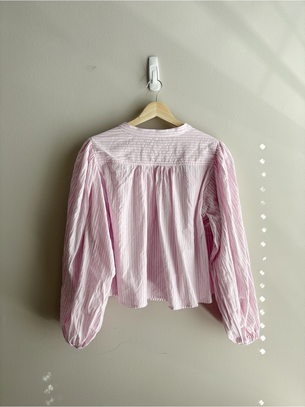 Altar’d State Striped Pink Button-Front Balloon Sleeve Women's Top - Picture 4 of 4